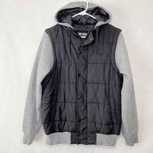 Zoo York Full Zip Snap Hoodie Puffer Jacket Mens Size Small Black Gray Insulated